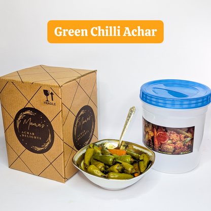 Homemade Green Chilli Achar in Jar Box