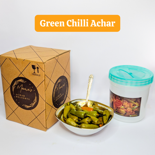 Homemade Green Chilli Achar in Jar Box