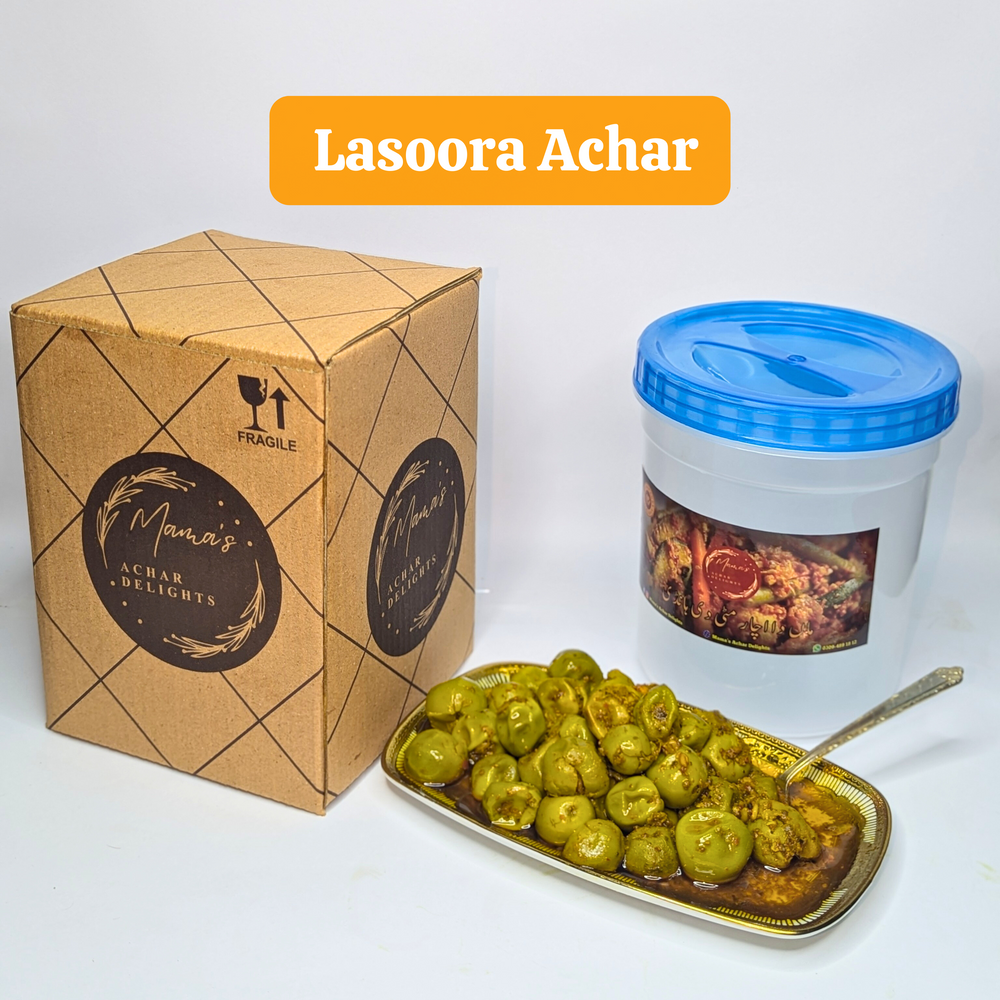 Homemade Lasoora Achar in Jar Box