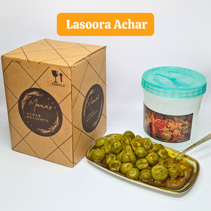Homemade Lasoora Achar in Jar Box